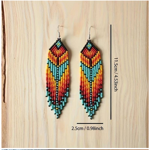 Boho Tribal Multicolor Seed Bead  Earrings