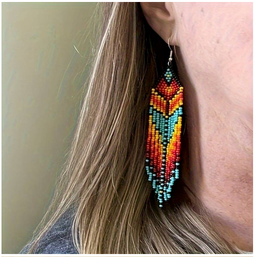 Boho Tribal Multicolor Seed Bead  Earrings