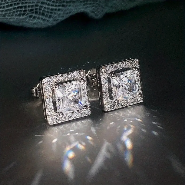 Princess Cut Cubic Zirconia Stainless Steel Earrings
