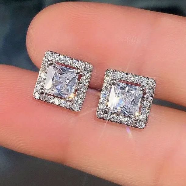 Princess Cut Cubic Zirconia Stainless Steel Earrings