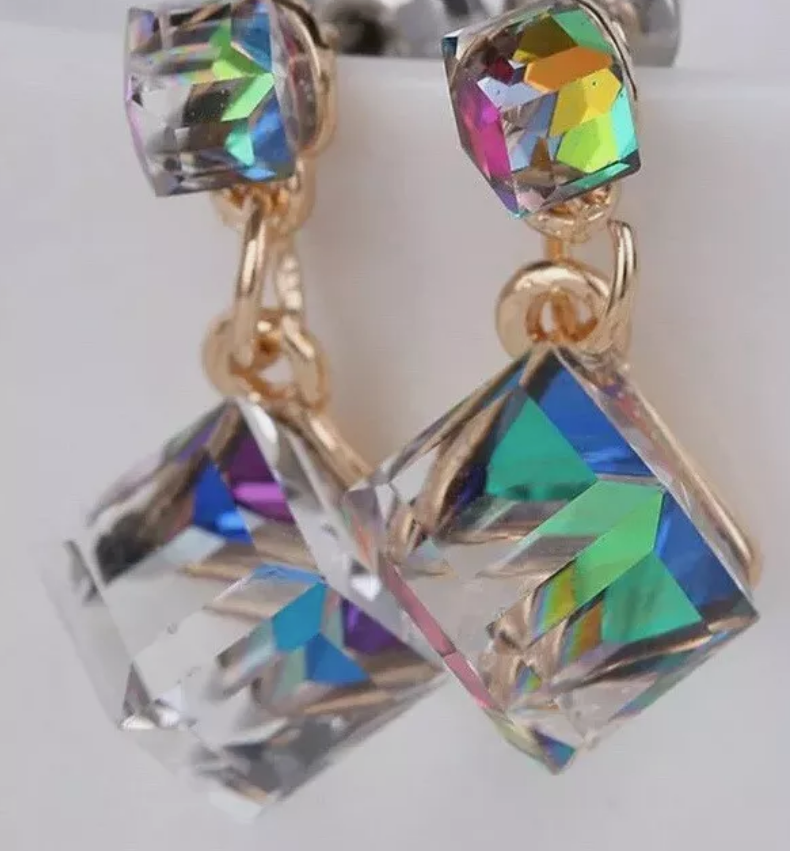 Iridescent Austrian Crystal Post Back  Earrings