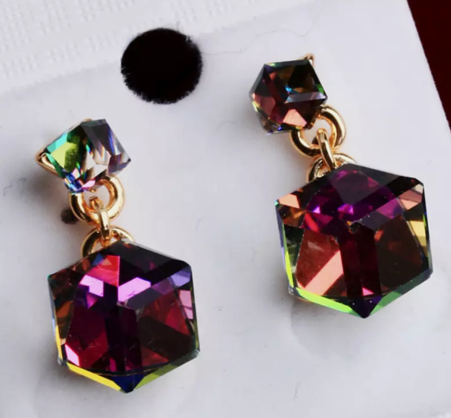 Iridescent Austrian Crystal Post Back  Earrings