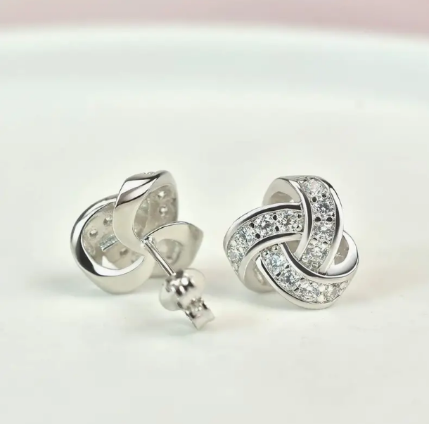 Ladies  Infinity Pinwheel Love Knot Silver Earrings Post Back