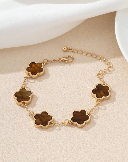 Lucky ~ 4 Leaf Clover Bracelet in Brown