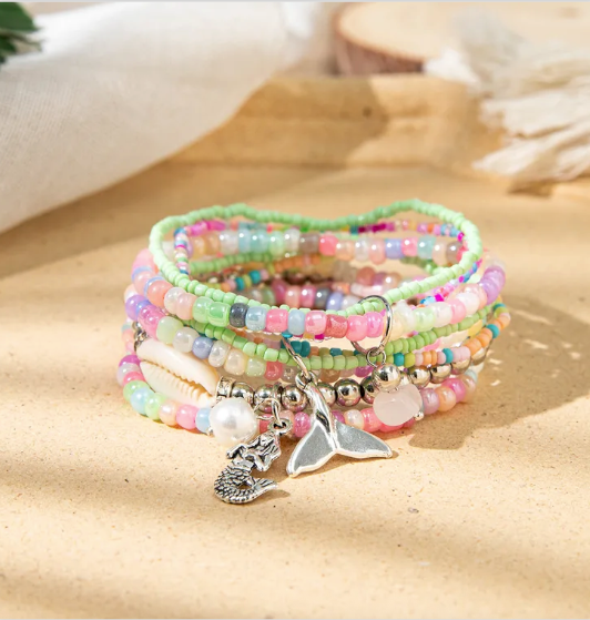 Mermaid Themed Colorful Stretchy Stack Set of Bracelet