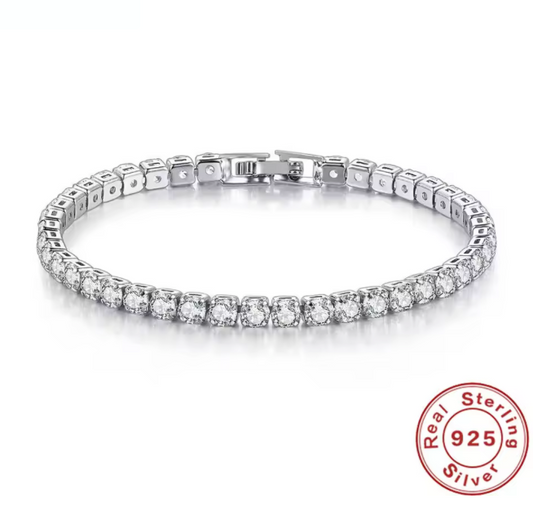 Elegant 4mm Cubic Zirconia Chain Bracelet S925