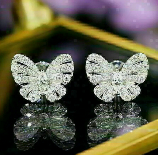 Cubic Zirconia Butterfly Stud Post Earrings + Bag