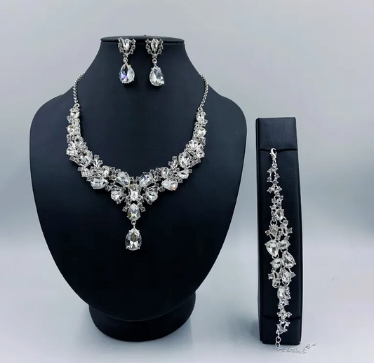 Cubic Zirconia White   ~  Three piece set Jewelry Set   ( pre order )