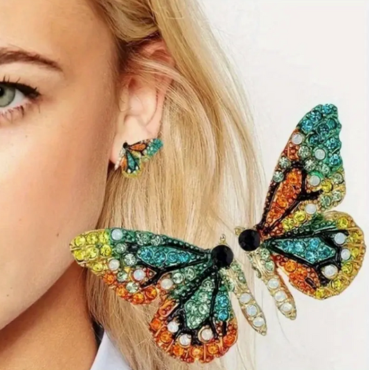 Colorful Butterfly Wing Earrings Stainless Steel Stud Post