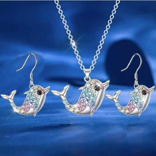 Dolphin Necklace Earring Multicolor Set