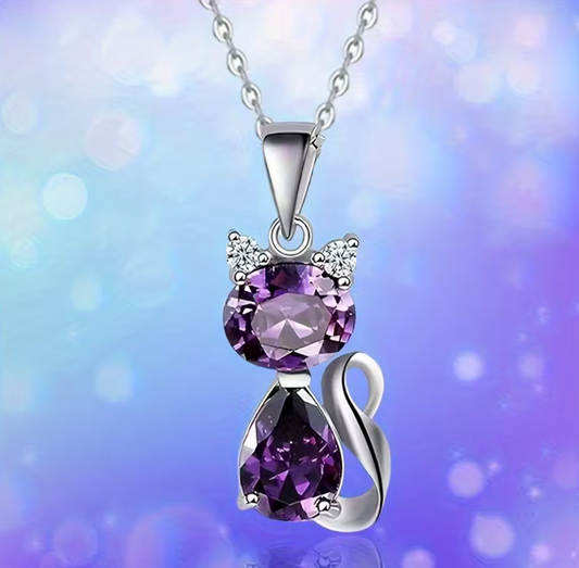 Cat Pendant Purple Necklace