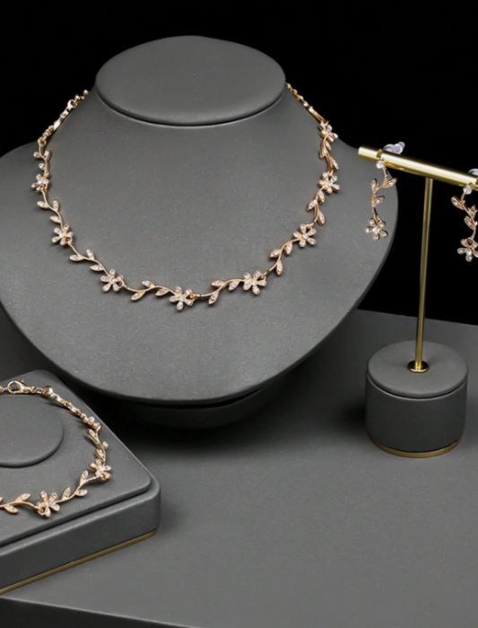 Swarovski Crystal Bridal Gold Necklace Earrings Bracelet Set