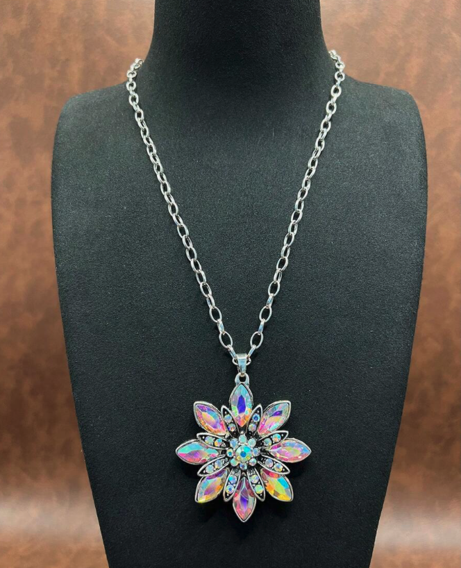 Western Cowboy Floral Iridescent Multicolor  Necklace