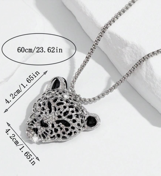 Cat Leopard Tiger Head Bling  Necklace