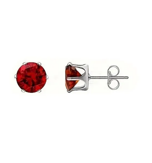 7 mm 'Ruby Red' Cubic Zirconia  Stud Post Stainless Steel Earrings  (preorder)