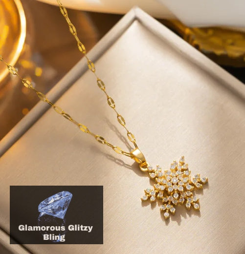 18K Cubic Zirconia Yellow Gold Titanium Stainless Steel Necklace  ( Pre Order )