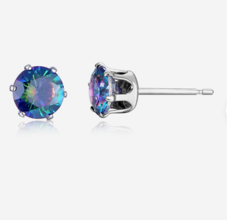 6.5 mm Cubic Zirconia Blue Oil Spill Multicolor Stud Post  Earrings   ( preorder)