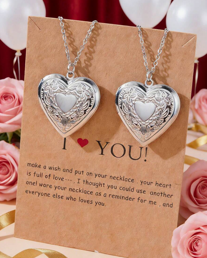 Stainless Steel 14K White Gold Picture Frame Pendant Besties Heart Pendant Necklaces