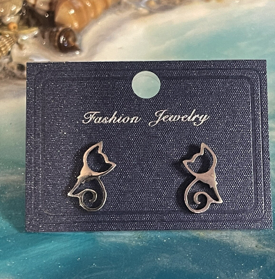 Cat Kitten Stainless Steel Silver Earrings