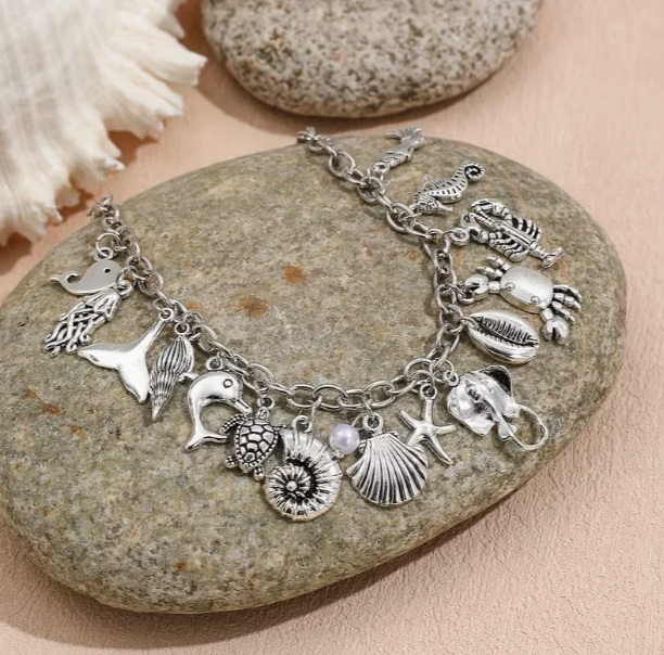 Sea Creature Ocean Themed Charm  Bracelet Tibetan Silver