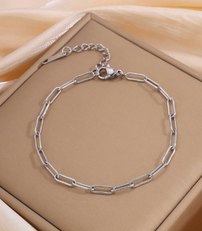 18K Stainless Steel White Gold Paperclip Bracelet