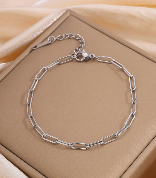 18K Stainless Steel White Gold Paperclip Bracelet