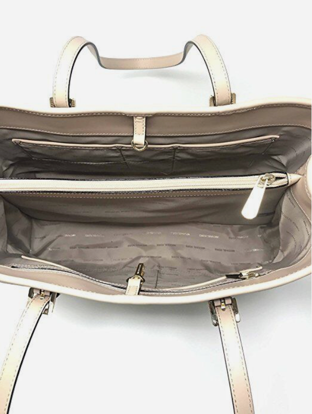 MICHAEL KORS JET SET TRAVEL VANILLA PVC LARGE EW TOTE, SHOULDER BAG, GOLD