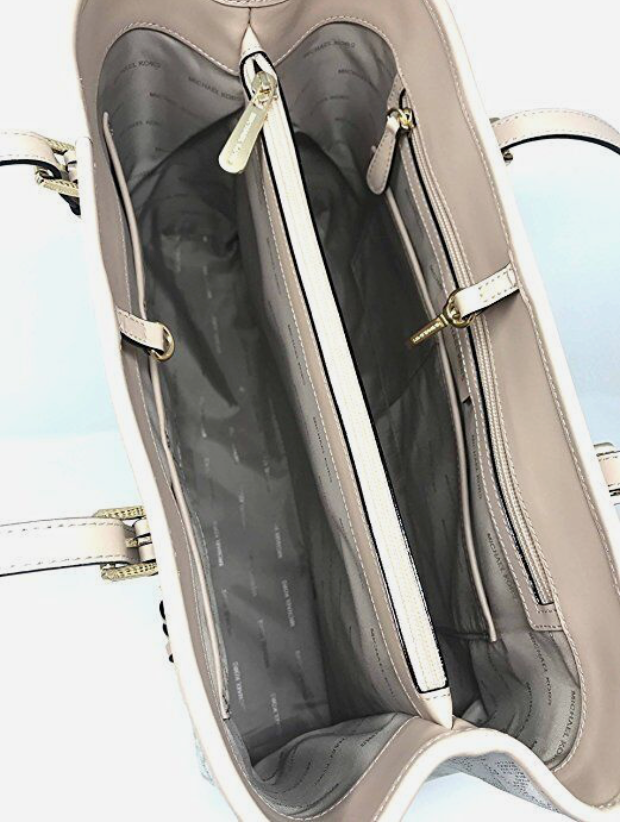 MICHAEL KORS JET SET TRAVEL VANILLA PVC LARGE EW TOTE, SHOULDER BAG, GOLD