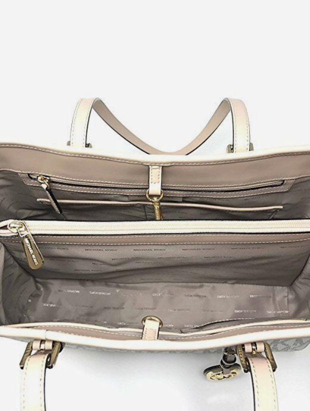 MICHAEL KORS JET SET TRAVEL VANILLA PVC LARGE EW TOTE, SHOULDER BAG, GOLD