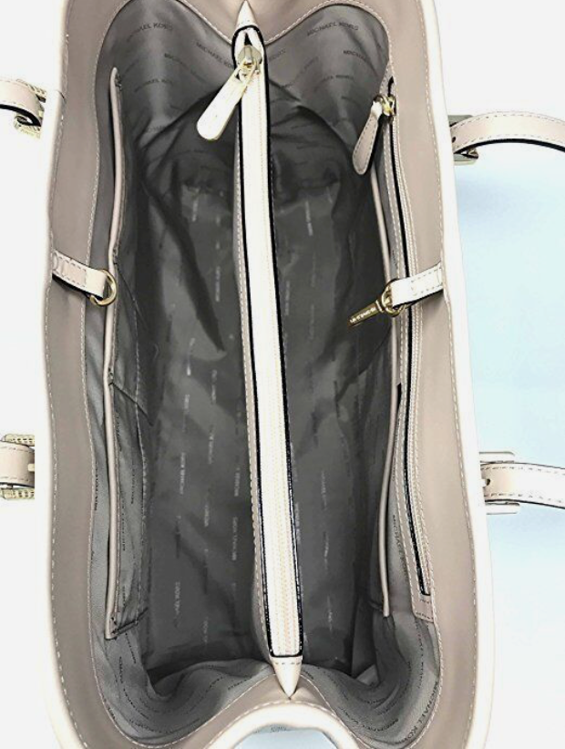 MICHAEL KORS JET SET TRAVEL VANILLA PVC LARGE EW TOTE, SHOULDER BAG, GOLD
