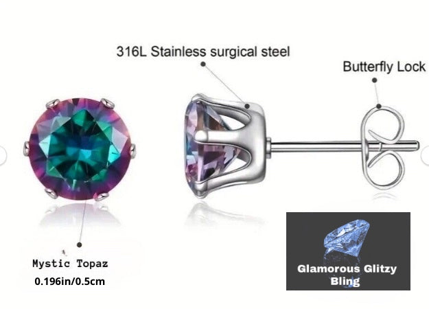 Mystic Topaz 5mm 316L Stainless Steel Post  Earrings