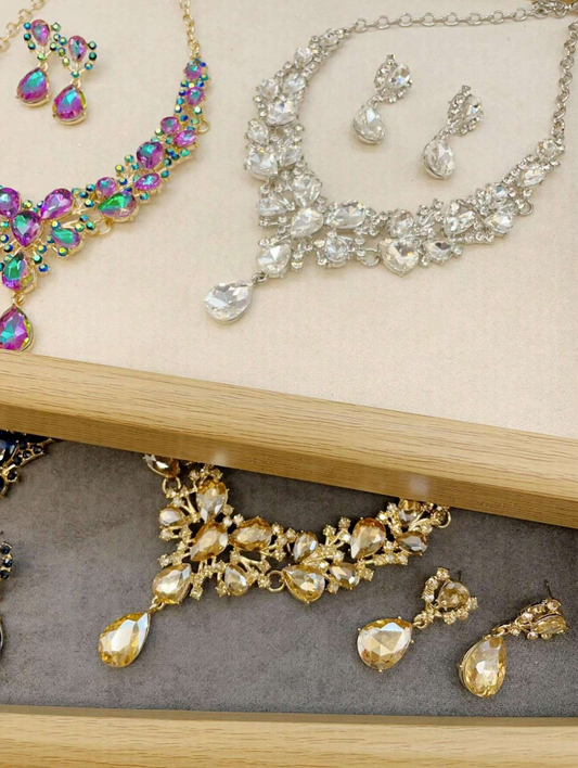 Elegant Bling Colorful Necklace and Earring Set  ( preorder )