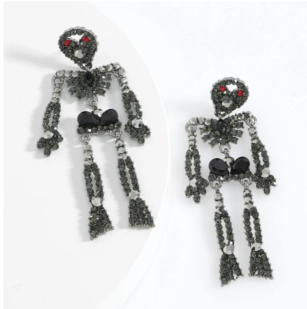 Halloween Skeleton  Black Multicolor Post Back  Earrings