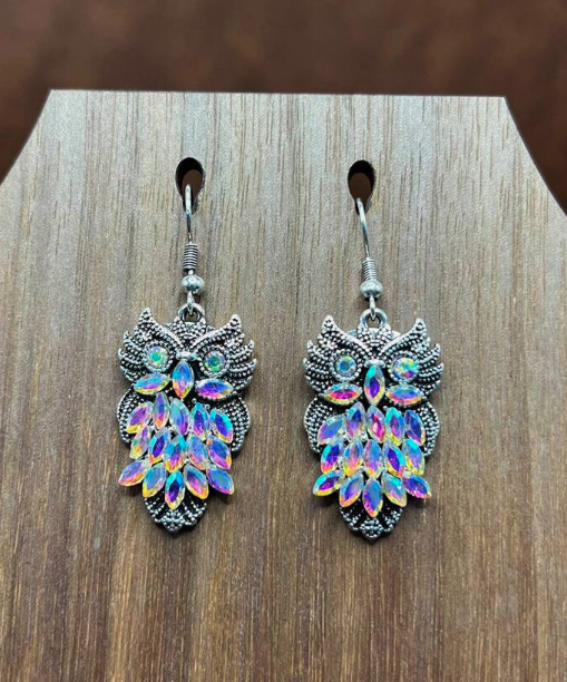 Handmade OWL AB Iridescent  Earrings