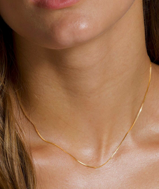 925 Sterling Silver 18K  Gold Box Chain Necklace   (  choose color and length  )