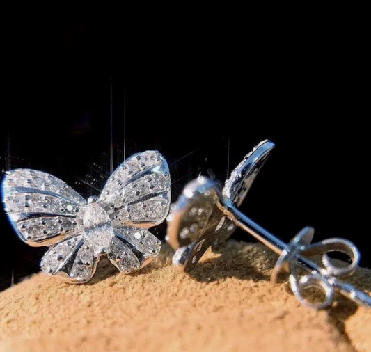 Cubic Zirconia Butterfly Stud Post Earrings + Bag