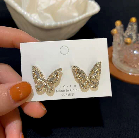 Butterfly Cubic Zirconia 925 14K Gold Sterling Silver Post Back Earrings