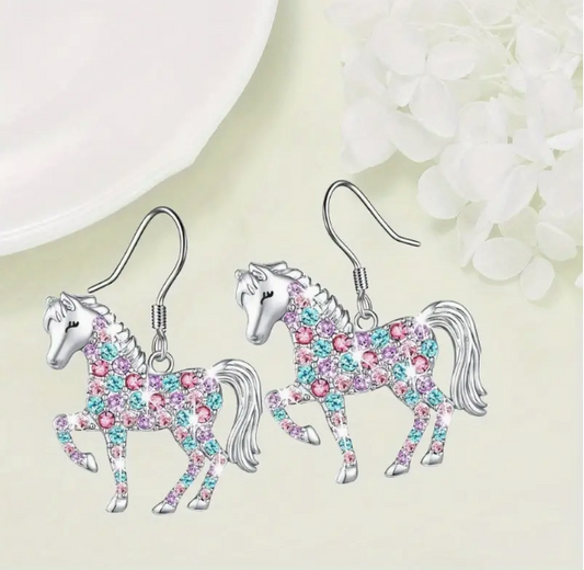Horse Multicolor Fish Hook Back  Earrings