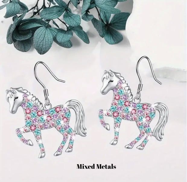 Horse Multicolor Fish Hook Back  Earrings