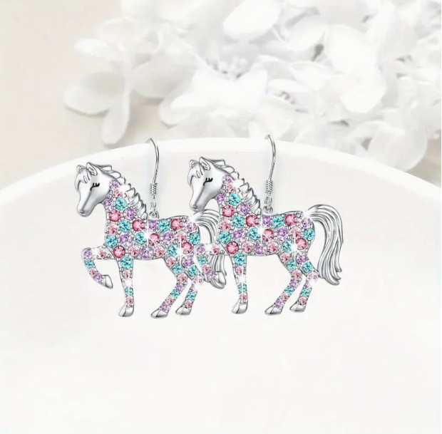 Horse Multicolor Fish Hook Back  Earrings