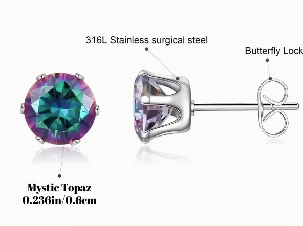 Mystic Topaz 6mm 316L Stainless Steel Post  Earrings