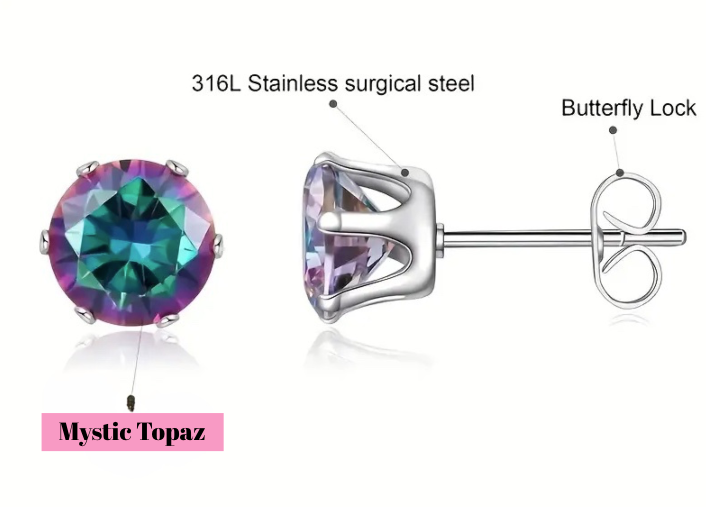 Mystic Topaz 4mm 316L Stainless Steel Post  Earrings