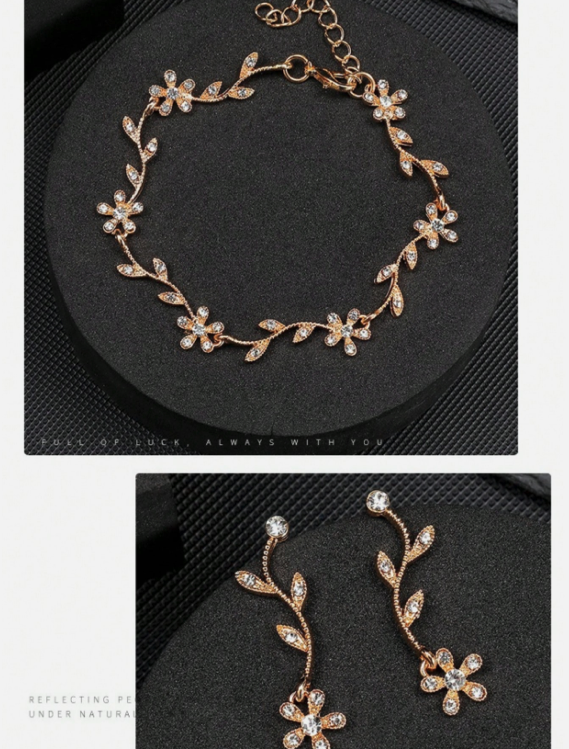 Swarovski Crystal Bridal Gold Necklace Earrings Bracelet Set