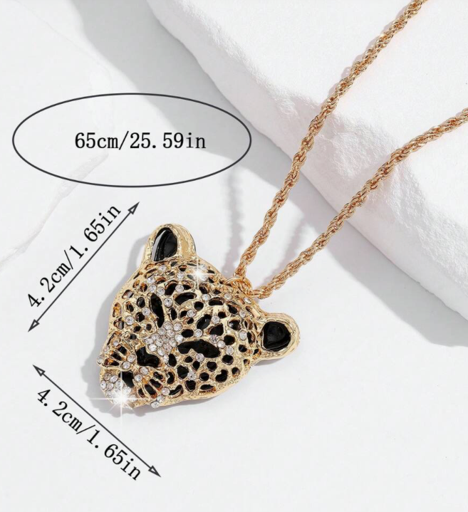 Cat Leopard Tiger Head Bling  Necklace