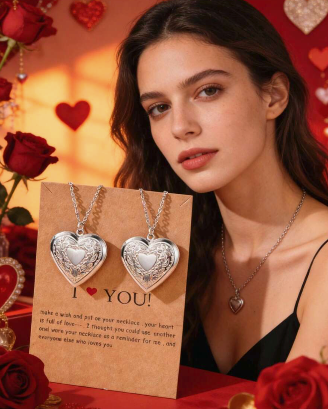 Stainless Steel 14K White Gold Picture Frame Pendant Besties Heart Pendant Necklaces