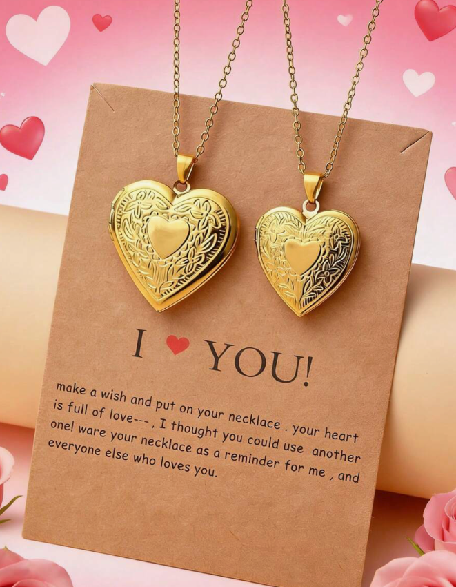 Stainless Steel 14K Gold Picture Frame Pendant Besties Heart Pendant Necklaces