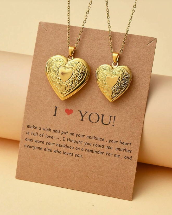 Stainless Steel 14K Gold Picture Frame Pendant Besties Heart Pendant Necklaces