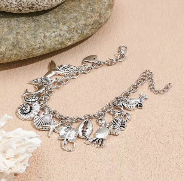 Sea Creature Ocean Themed Charm  Bracelet Tibetan Silver
