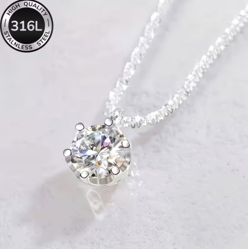 Cubic Zirconia 18 K White Gold Plated Stainless Steel Necklace