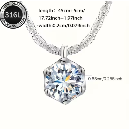 Cubic Zirconia 18 K White Gold Plated Stainless Steel Necklace
